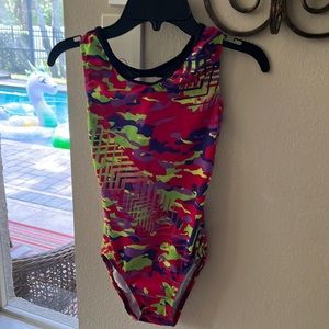 GK gymnastic leotard multi colored camo effect
